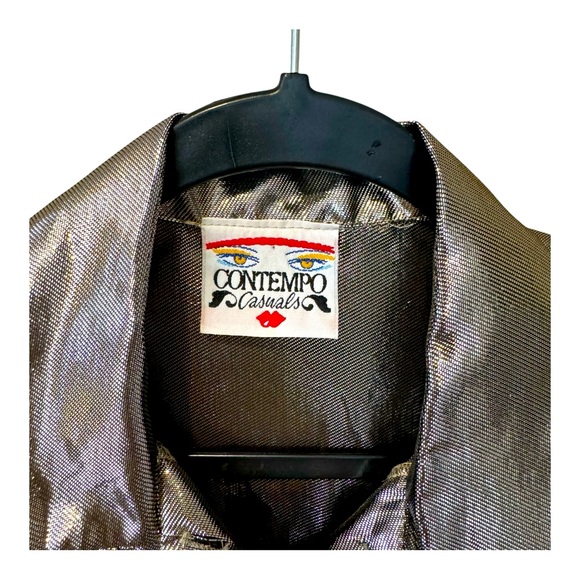 RETRO VINTAGE CONTEMPO CASUALS GOLD METALLIC LONG-SLEEVE OVERSIZED BUTTONED N sz - Picture 2 of 12